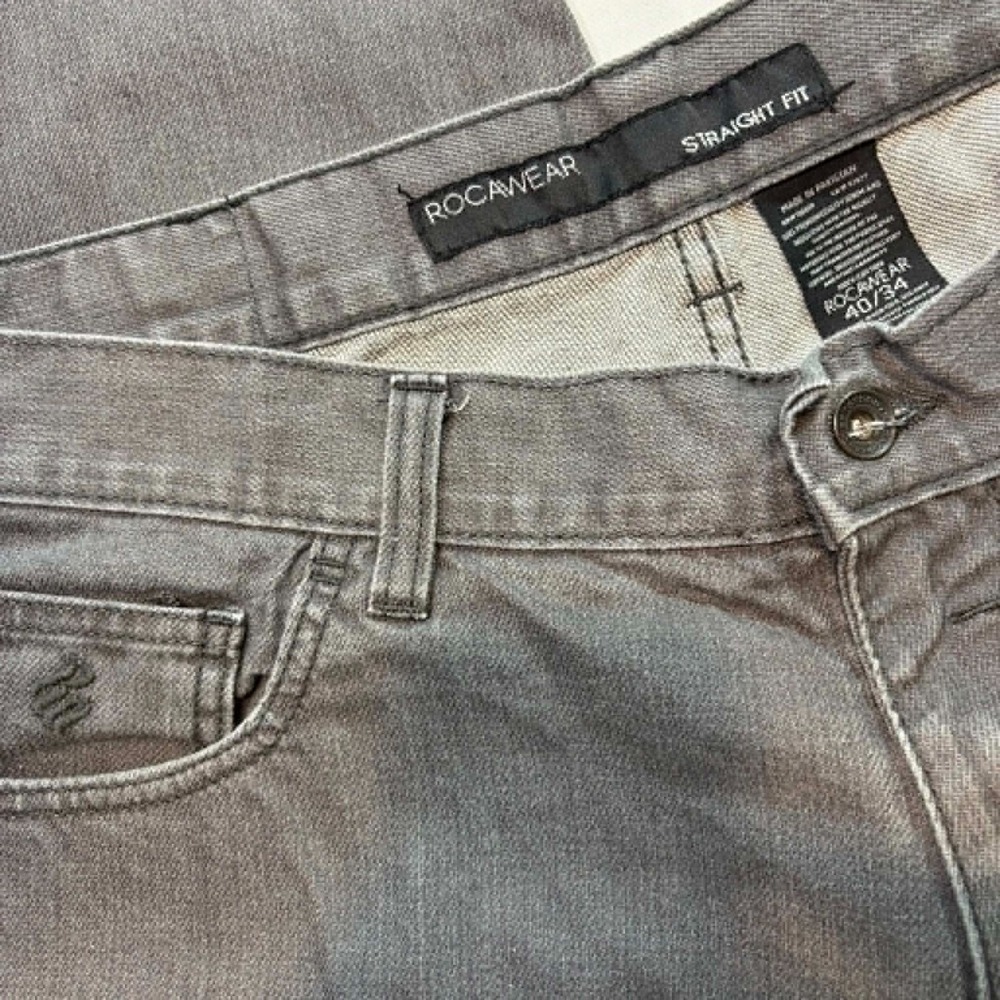 Rocawear Jeans Mens 40x34 Faded Grey Charcoal Straight Fit Denim Pants embroider